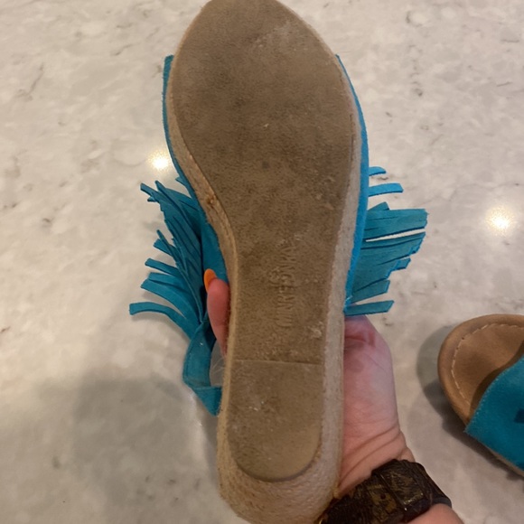Minnetonka Turquoise Leather Upper Sandal Wedges - Picture 6 of 6